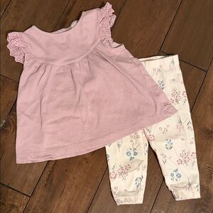 Carter's Pink Top and Cream Floral Pants Set
